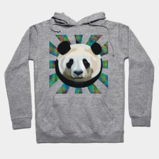 Striking Panda bear on Neon Atomic patterned sun rays Hoodie